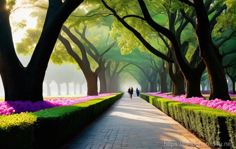 하자르 샤히 공원 방문기 - Image Prompt 1: Whispers of Dawn in a Royal Park**