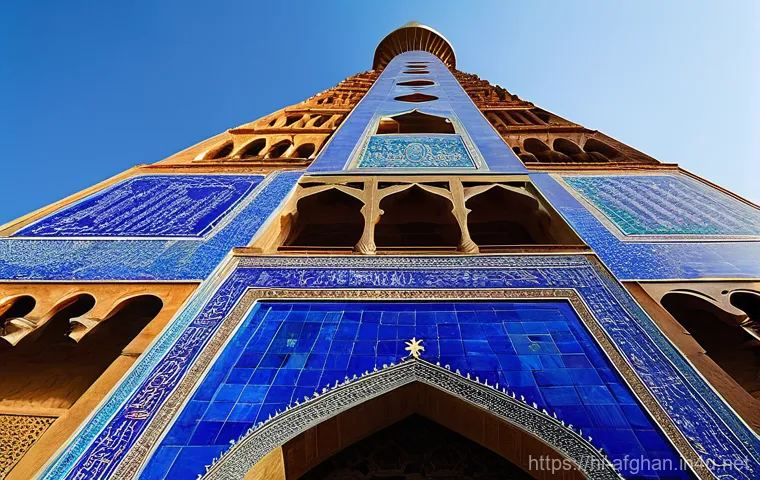 미나레트 오브 잠 유적지 - **Prompt:** A majestic, vertical wide-shot of the Minaret of Jam in its prime, circa 1200 AD. The mi...