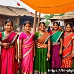 소수민족 보호 정책 - A vibrant cultural festival scene in a small Indian village featuring a diverse minority community c...
