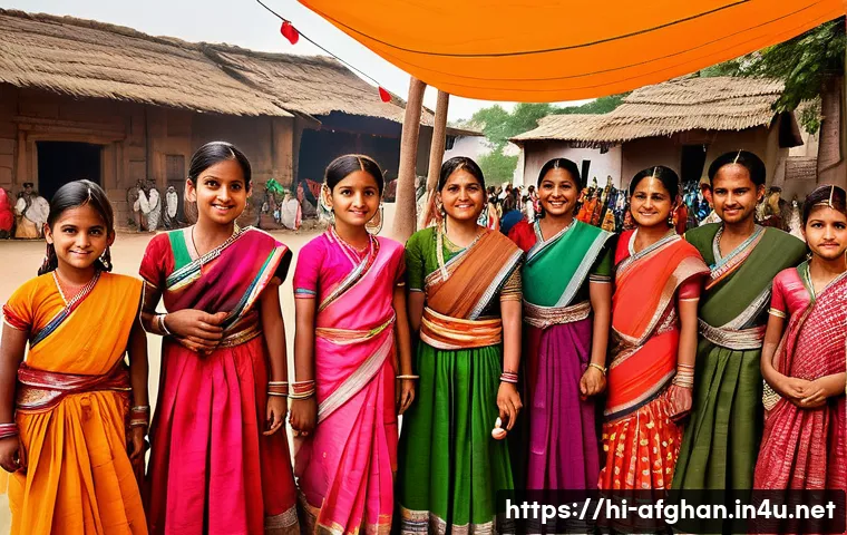 소수민족 보호 정책 - A vibrant cultural festival scene in a small Indian village featuring a diverse minority community c...