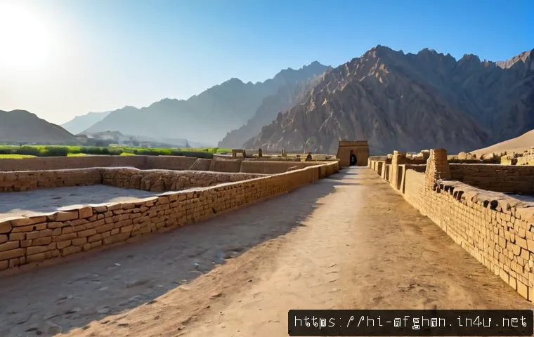 Home 17 칸다하르 역사 유적 - Photorealistic wide-angle view of ancient Kandahar archaeological ruins in Afghanistan, weathered mu...